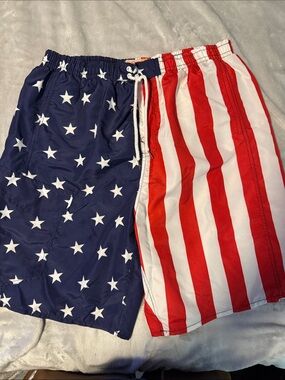 Large Patriotic Stars & Stripes Men's Swim Shorts - Red, White & Blue